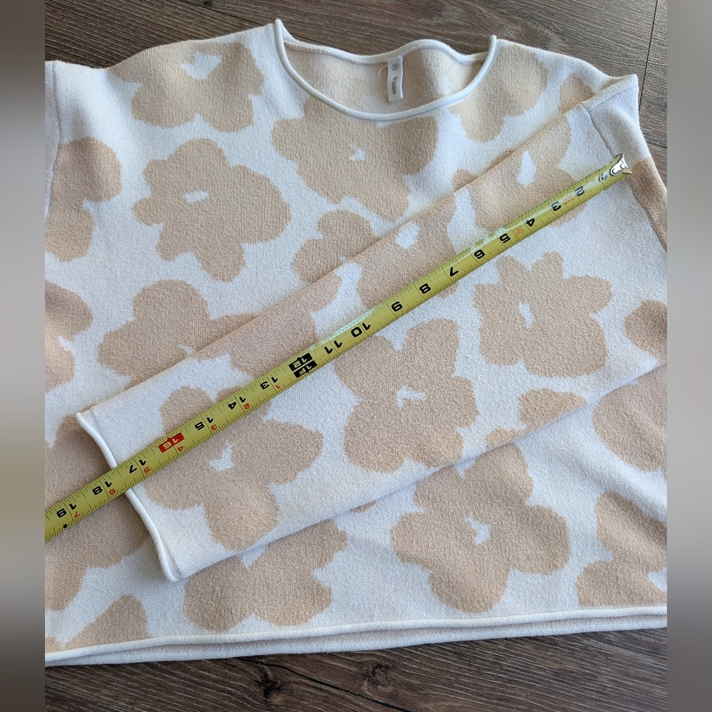 Romantic Floral Cottagecore Sweater Cream Tan Botanical Soft Girl Boho Small - Picture 9 of 11